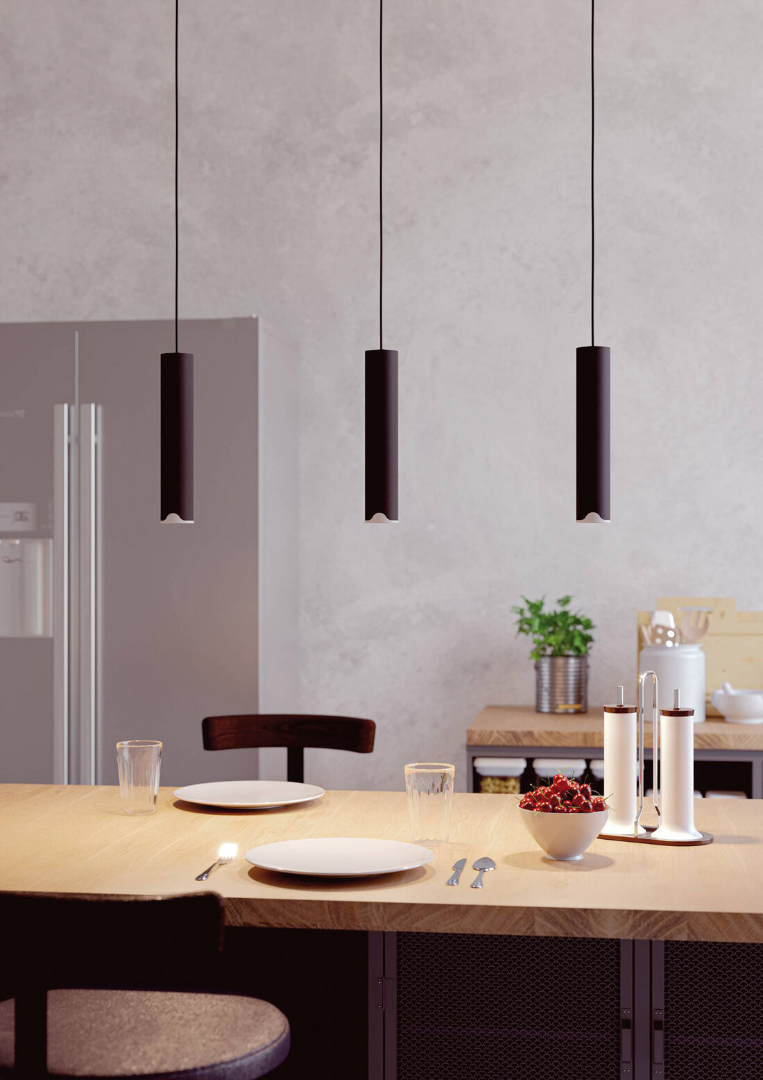 Tisch mit Hängeleuchte