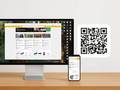 Bildschirm mit Smartphone und QR-Code