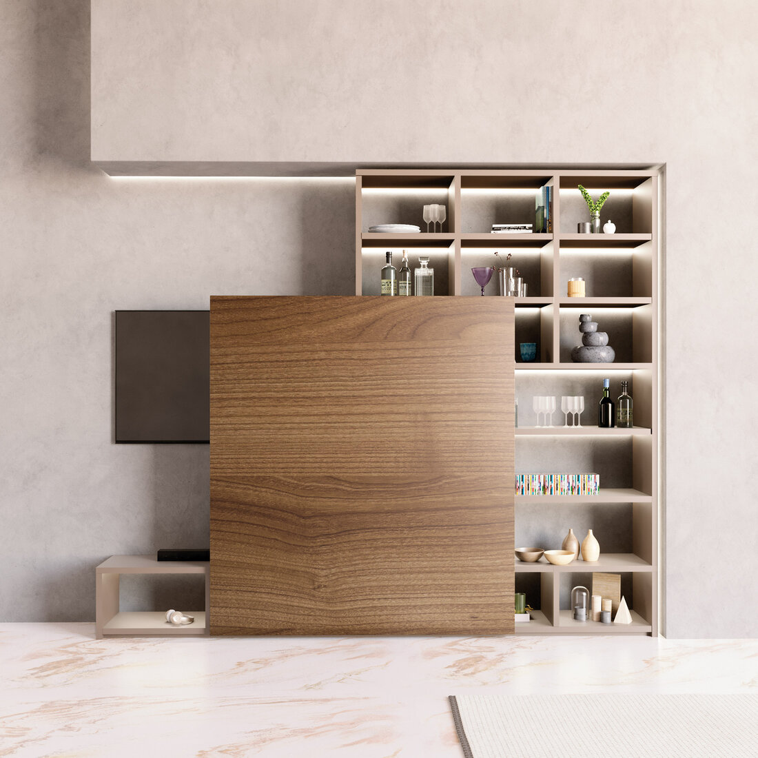 Regal mit schwebendem Schiebeelement 