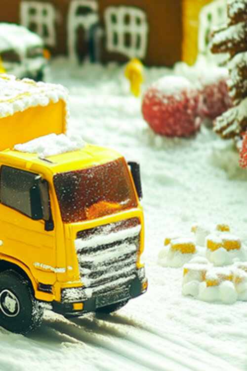 Gelber Truck in einer Winterlandschaft