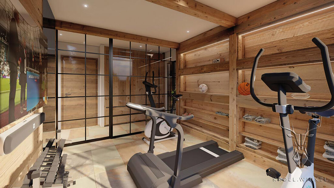 Fitnessraum holzverkleidet