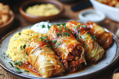 Kohlrouladen gefüllt mit Faschiertem und Reis