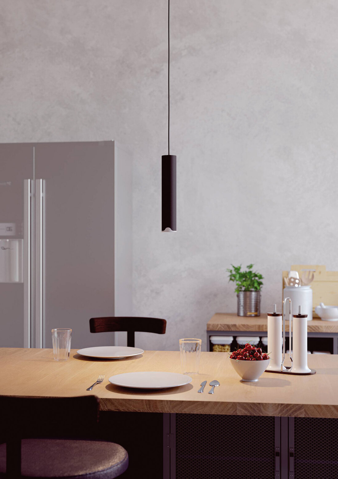 Tisch mit Hängeleuchte