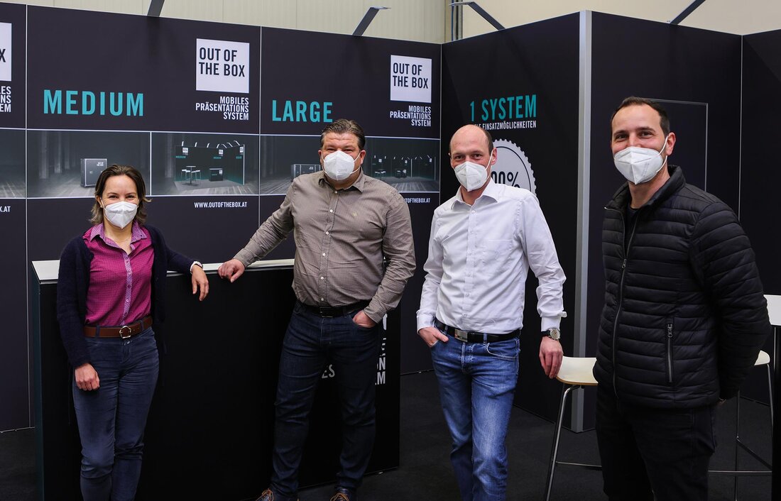 v.l.n.r.: Andrea Heine (kaufmännische Leitung), Mario Heine (Geschäftsführung), Daniel Strutzenberger (Prokurist), Daniel Goldinger (Schachermayer)