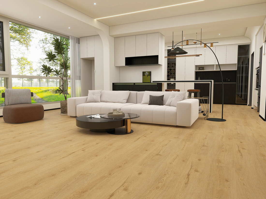 Bodentrends 2027: Wohnzimmer mit schönem Holzboden