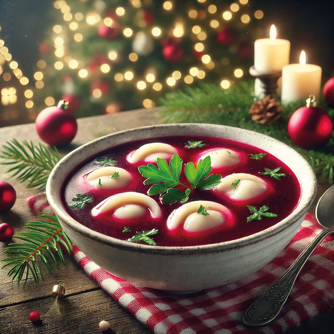 Rote-Bete-Suppe mit Teigtaschen 