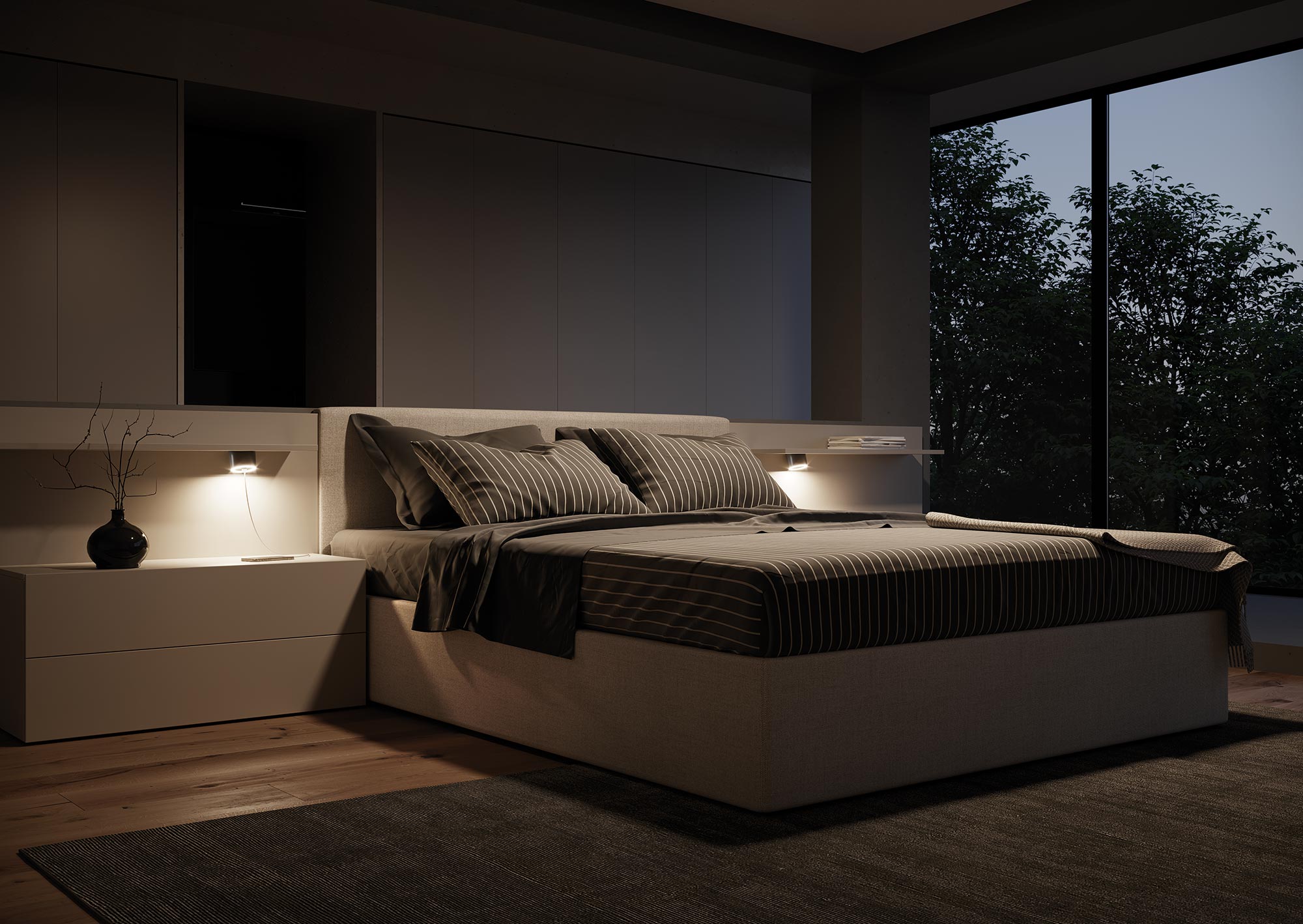 Bett mit Beleuchtung